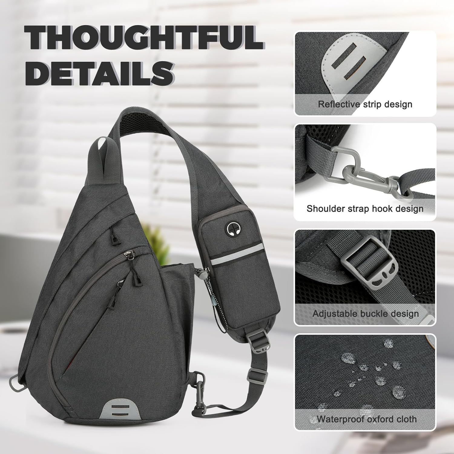 Detalle 2 de Aucuu Sling Rucksack – Kleine Brusttasche Sling Bag für Alltag, Wandern und Reisen