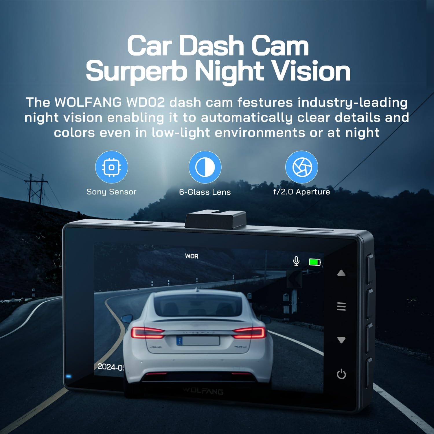 Thumbnail 3 de WOLFANG Dash Cam Front and Rear 2.5K (1440P) with 3.0" LCD, Loop Recording & 24H Parking Guard