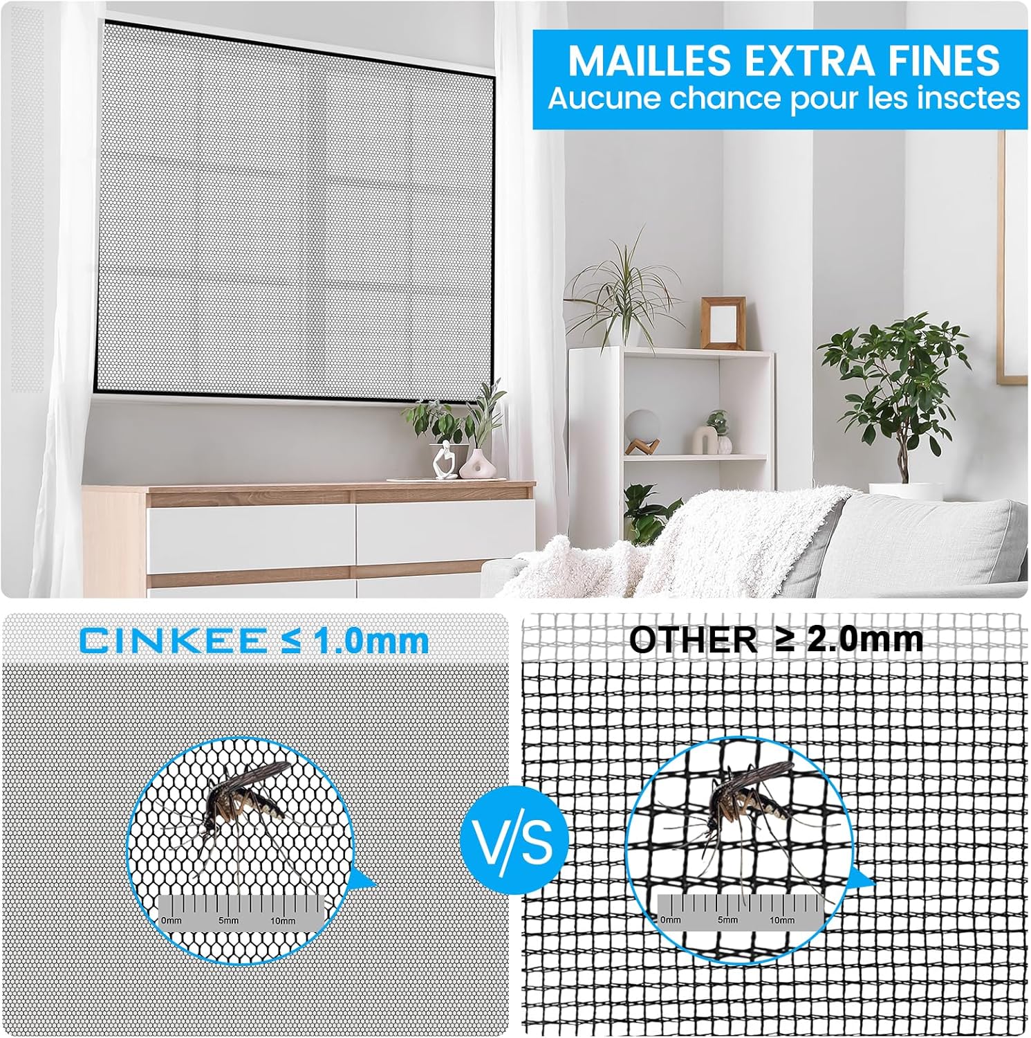 Thumbnail 2 de Cinkee Zanzariera Finestra Regolabile Fai da Te – 180x150 cm, 2 Pezzi, Nero