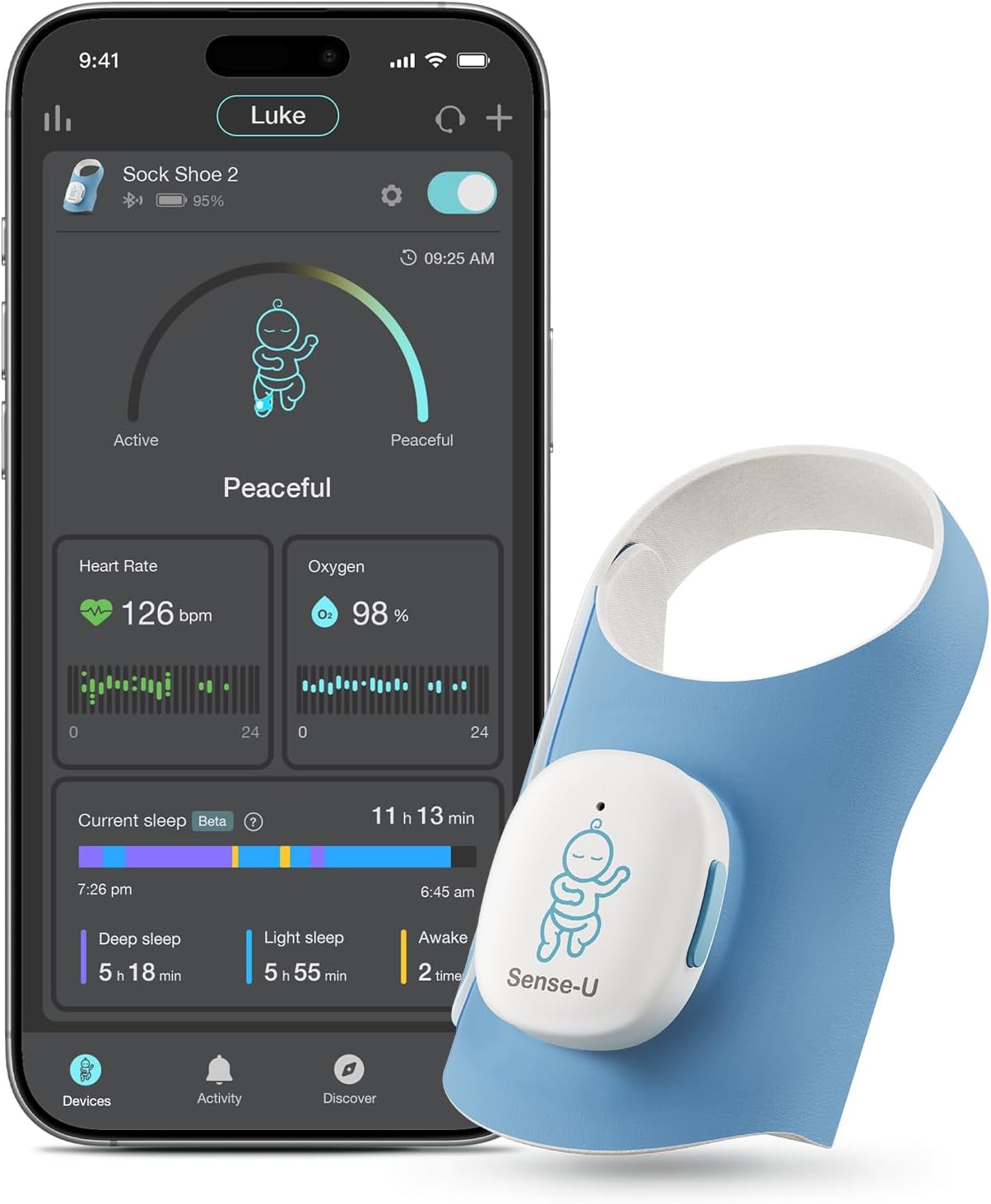 Sense-U Smart Sock Shoe 2 Baby Monitor: Heart Rate & Sleep Insights for 1–12 Months