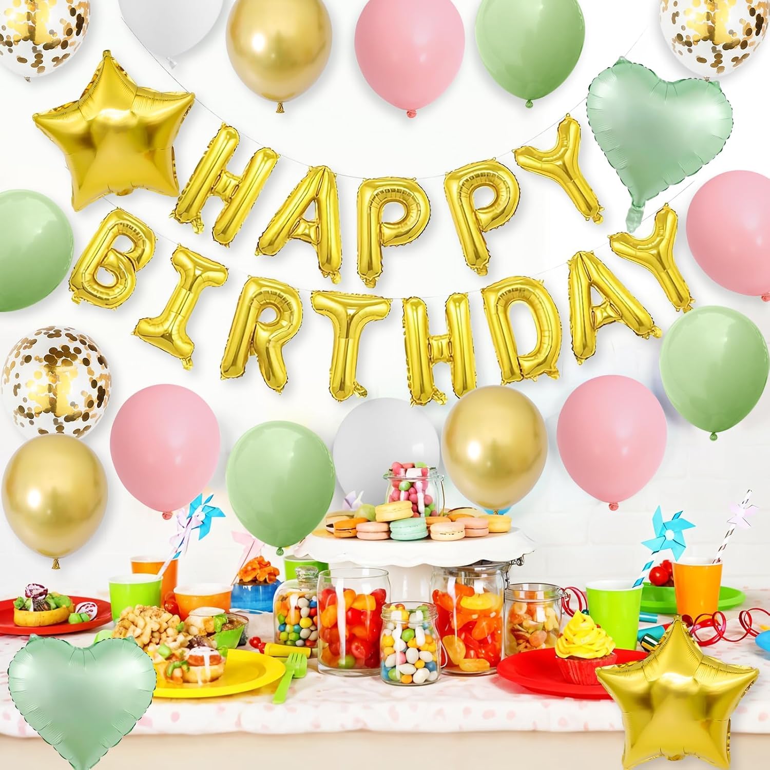 Detalle de Sage Green and Dusty Pink Birthday Decorations Set