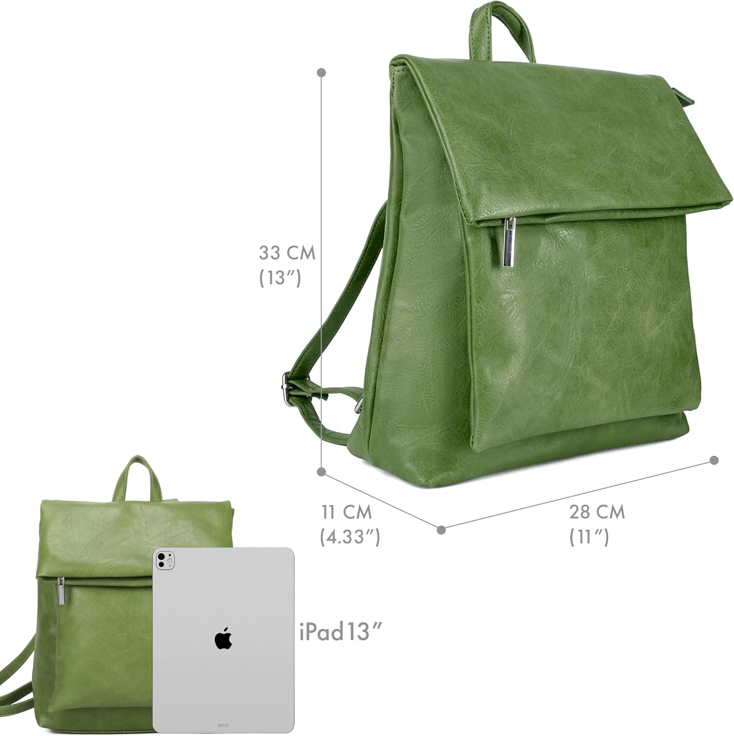 Thumbnail 2 de Woodland Leathers Women's Fashion Small Backpack (Green Roll Top) with Anti-Theft Zipper