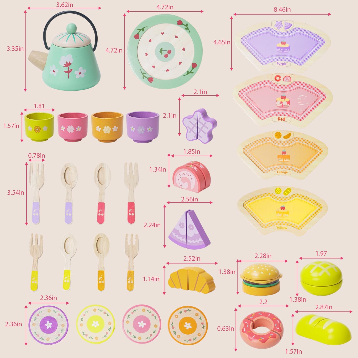 Thumbnail 4 de JAUNTY Wooden Tea Party Set for 3-5 Year Olds: Colorful, Safe Pretend Play Kitchen Toy