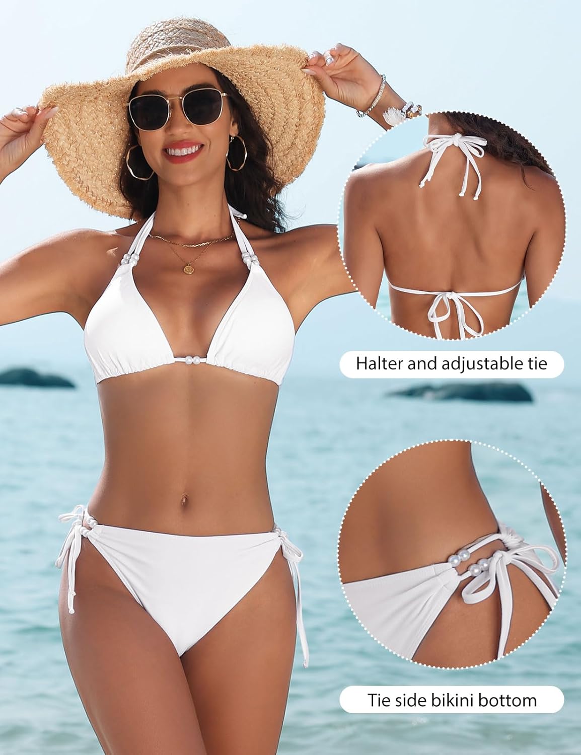 Thumbnail 3 de CMTOP Bikini donna due pezzi halter triangolo con imbottiture removibili e slip vita alta con coulisse