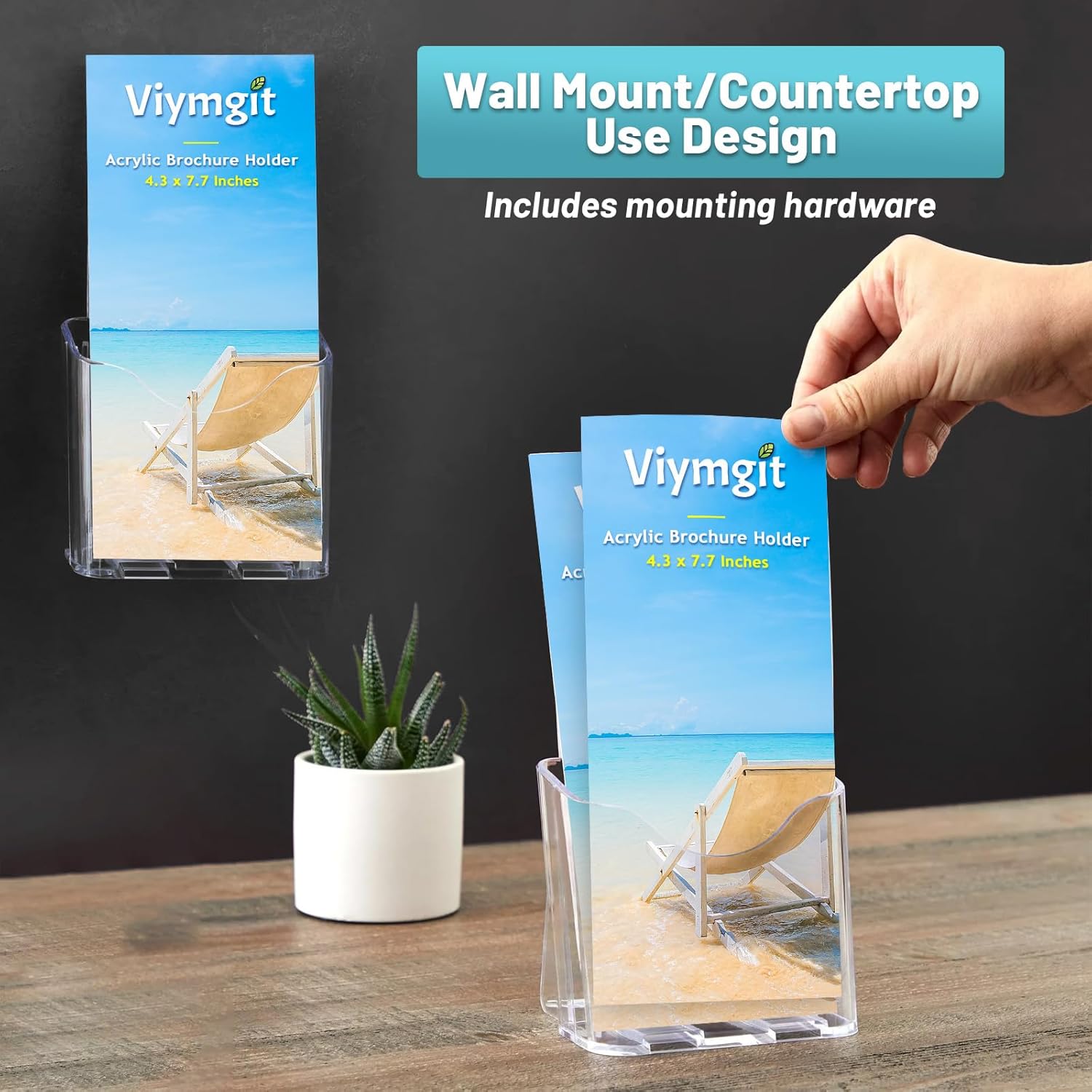 Detalle de Viymgit DL Portrait Leaflet Holder 6-Pack: 1/3 A4 Clear Acrylic Display