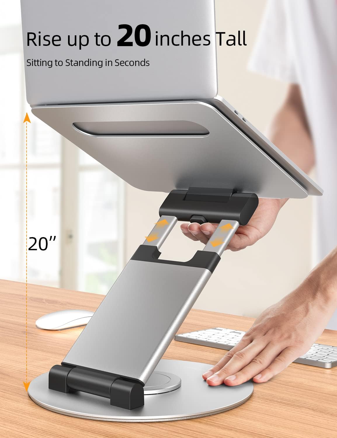 Detalle de Nulaxy Telescopic 360 Rotating Laptop Stand (Adjustable Height & Swivel) for 10–17" Laptops, Silver