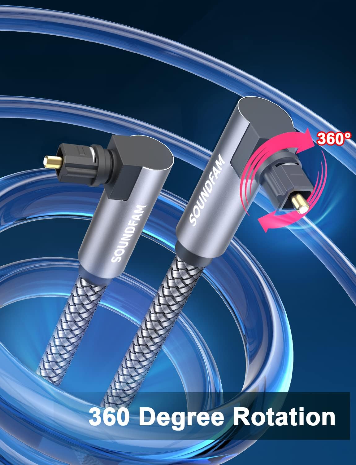 Detalle de SOUNDFAM Optisches Kabel 1 m Grau (Toslink) mit 90° Dual-Stecker für Samsung TV, Soundbar & AV-Receiver