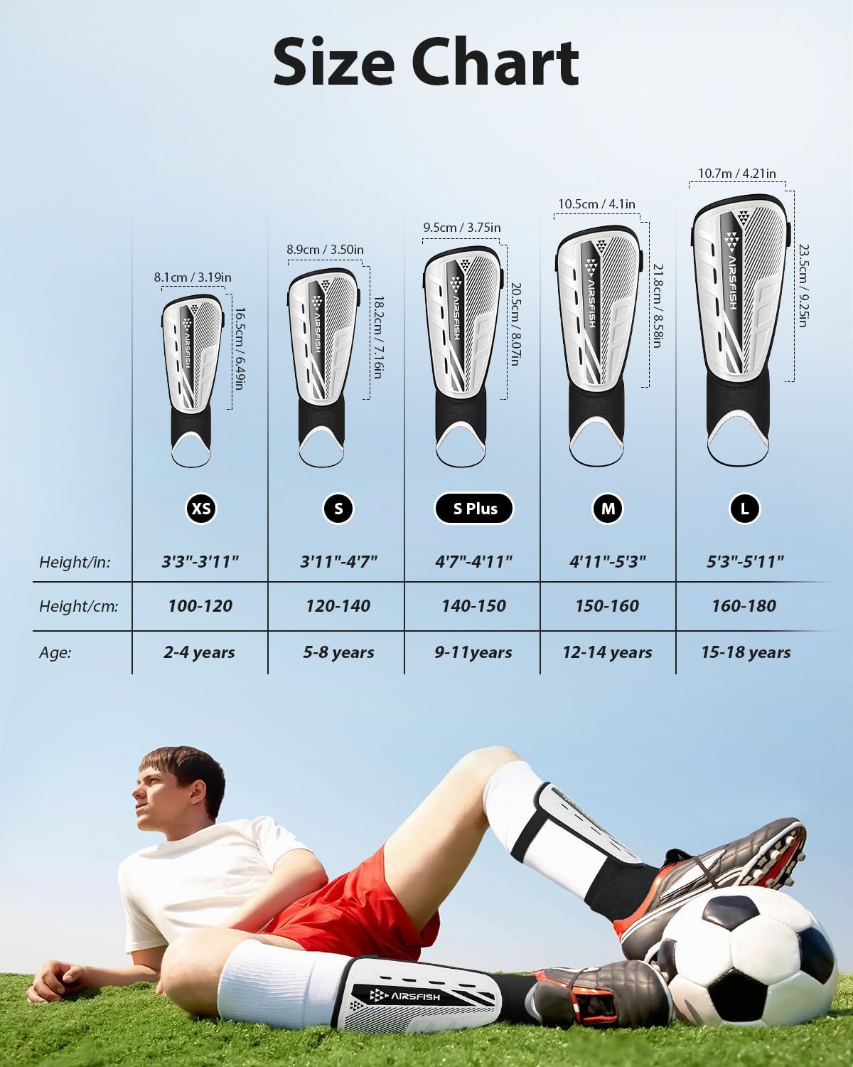 Detalle de AirsFish Upgraded Soccer Shin Guard Sleeves for Kids, Youth & Adults (CE Certified EVA + PP)