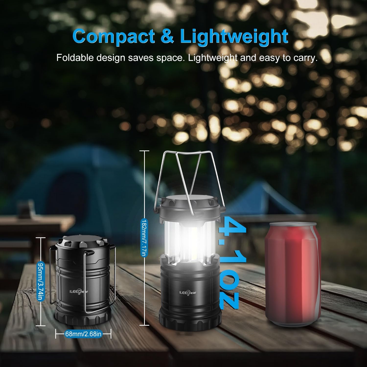 Detalle de ILEEDear Camping Battery Operated Lantern (Pack of 2) – Foldable Ultra Bright LED Lamp for Hiking, Emergencies and Power Failures