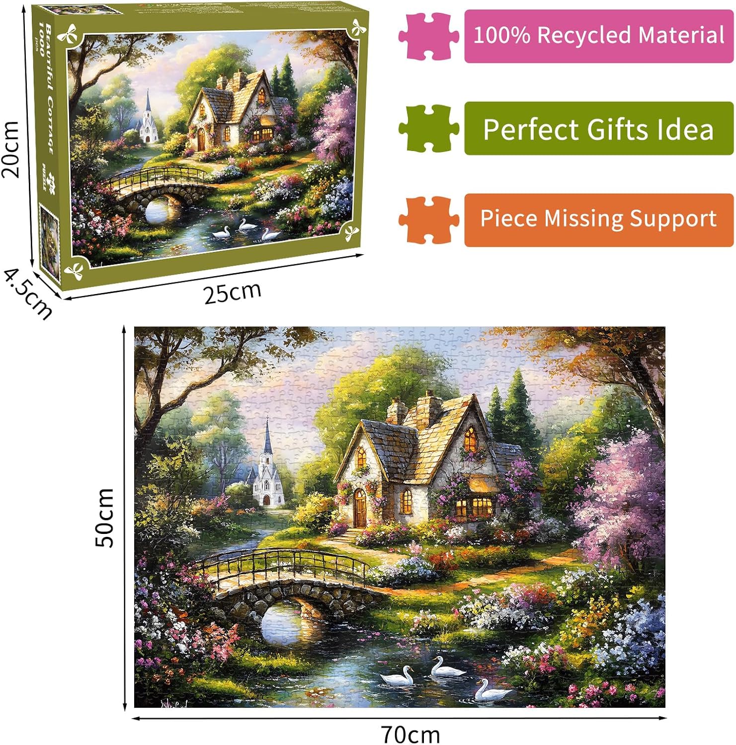 Thumbnail 1 de Beautiful Cottage Jigsaw Puzzle 1000 Pieces for Adults — Quaint Church Scene