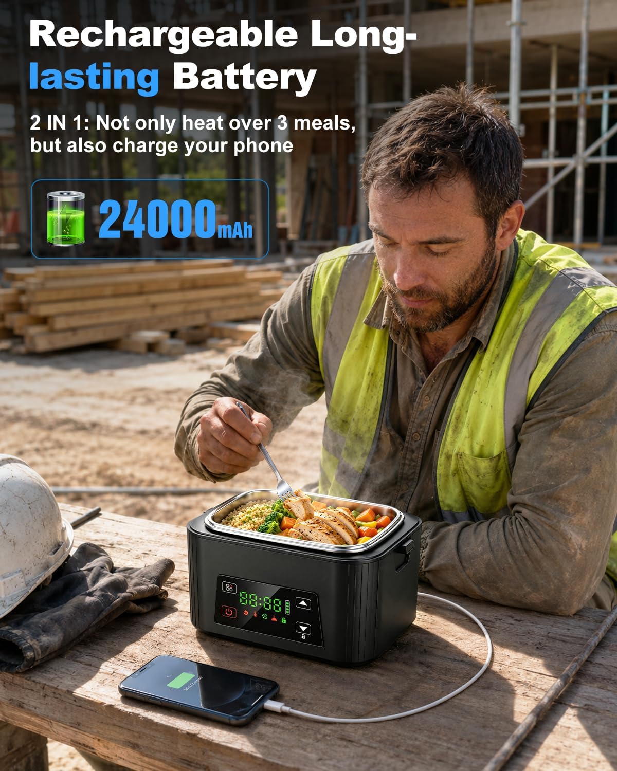 Detalle de Moexili 1.5L Cordless Electric Lunch Box with 5-Sided Heating