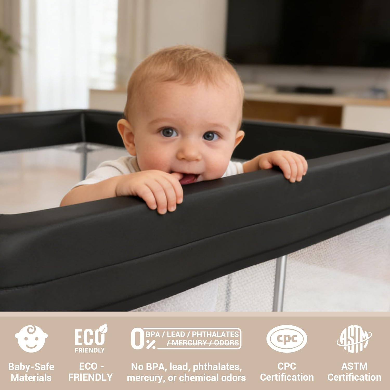 Detalle 1 de Desque Baby Playpen with Mat, 50 x 50 in Foldable Play Yard with Mesh Sides