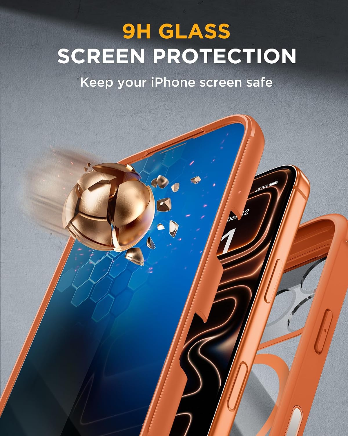 Detalle 2 de Miracase iPhone 17 Pro Max Case with Privacy Screen, MagSafe, Orange