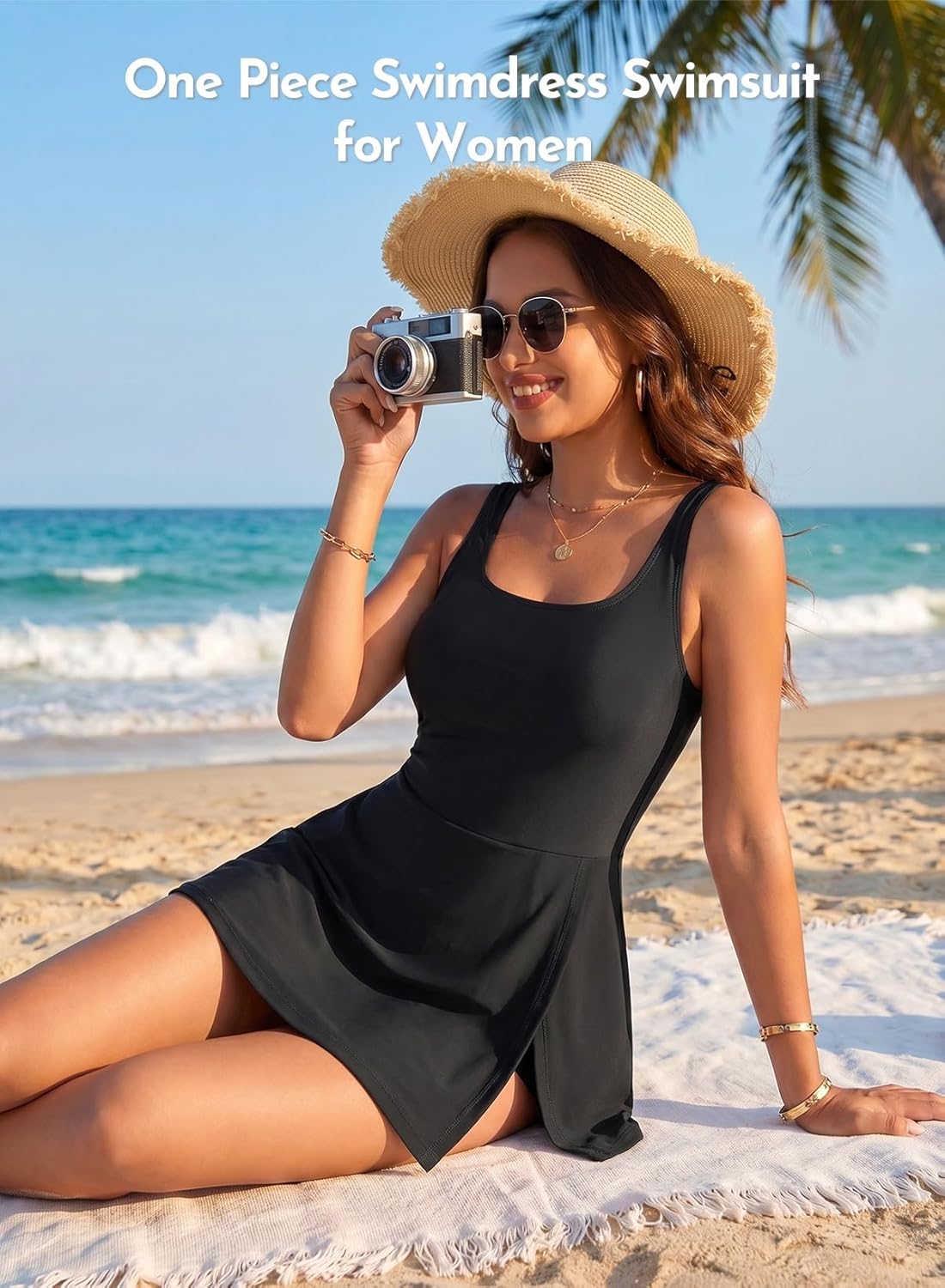 Thumbnail 6 de Aleumdr One Piece Swimdress Swimsuit for Women with Tummy Control, Split Hem & Pockets
