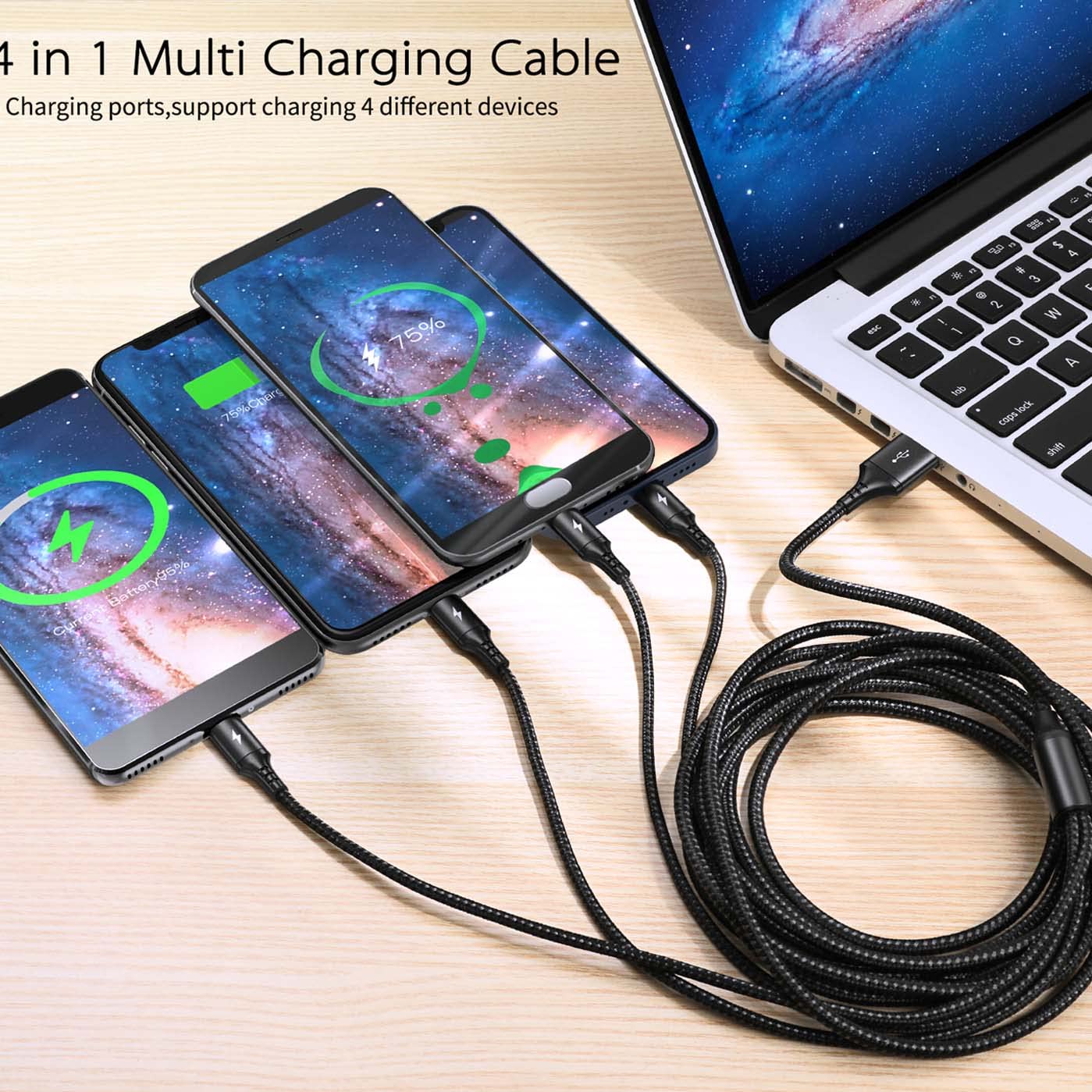 Thumbnail 6 de UZAHSK Câble Multi USB 4 en 1 universel (noir) — 3 m
