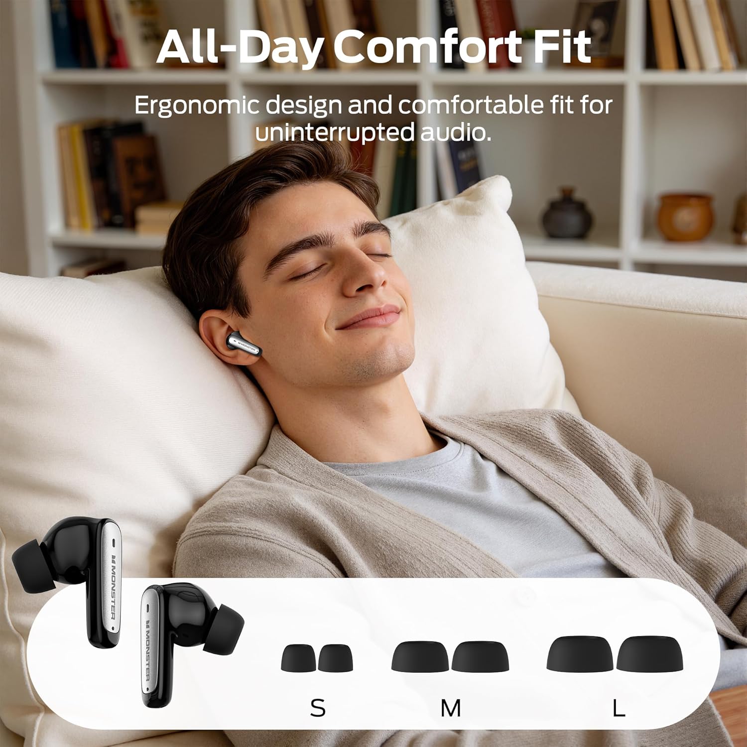 Detalle de Monster N-Lite 310 True Wireless Earbuds (Bluetooth 6.0) with ENC Mic and 32H Playback