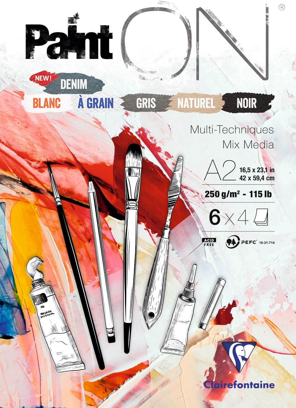 Thumbnail 6 de Clairefontaine 975412C Blocco collato PaintON – 24 fogli A2 multi-tecnica, colori assortiti