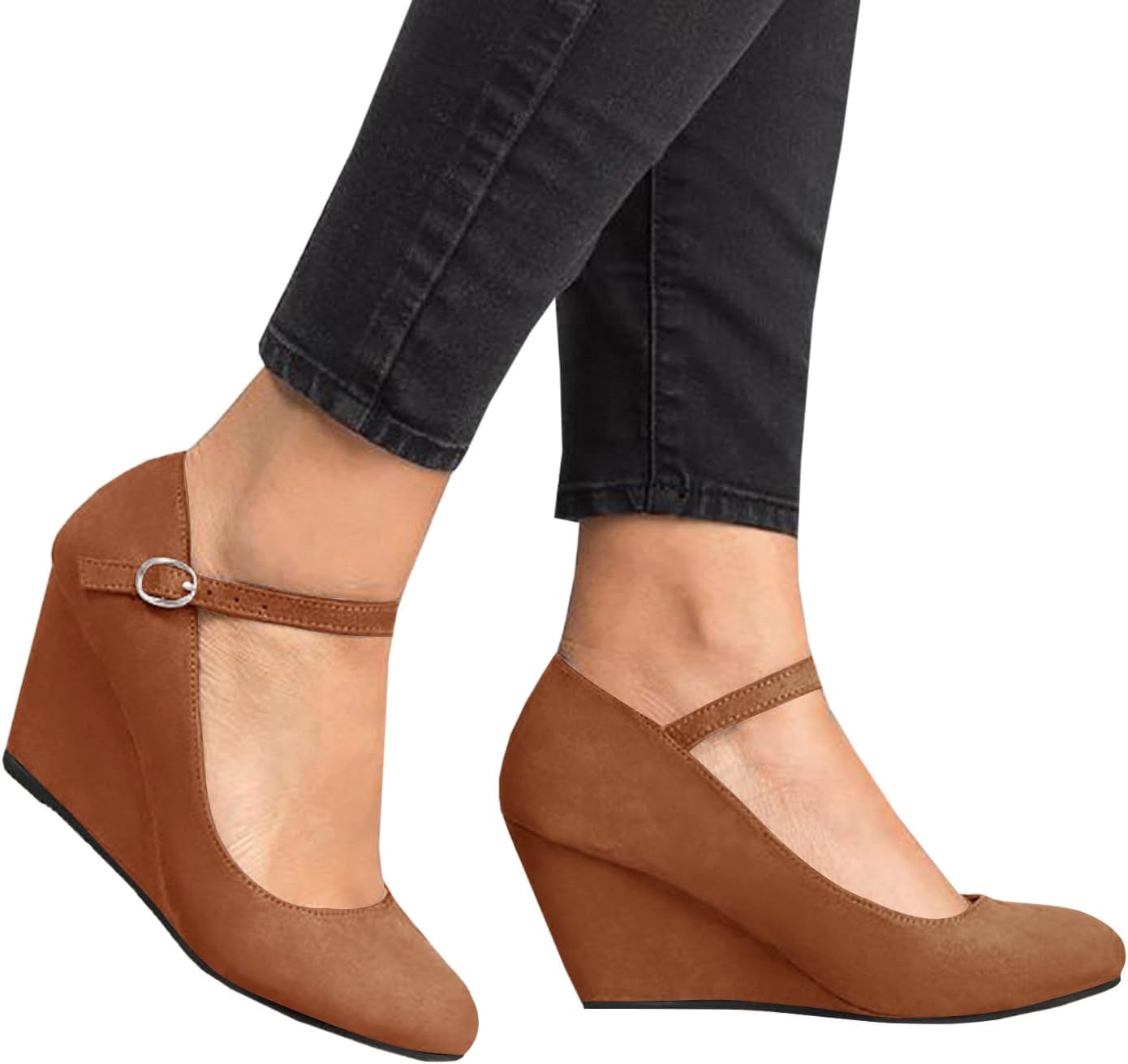 Thumbnail 1 de Coutgo Women’s Wedge Pumps Mary Jane Shoes with Ankle Strap (Closed-Toe Wedge Heels)