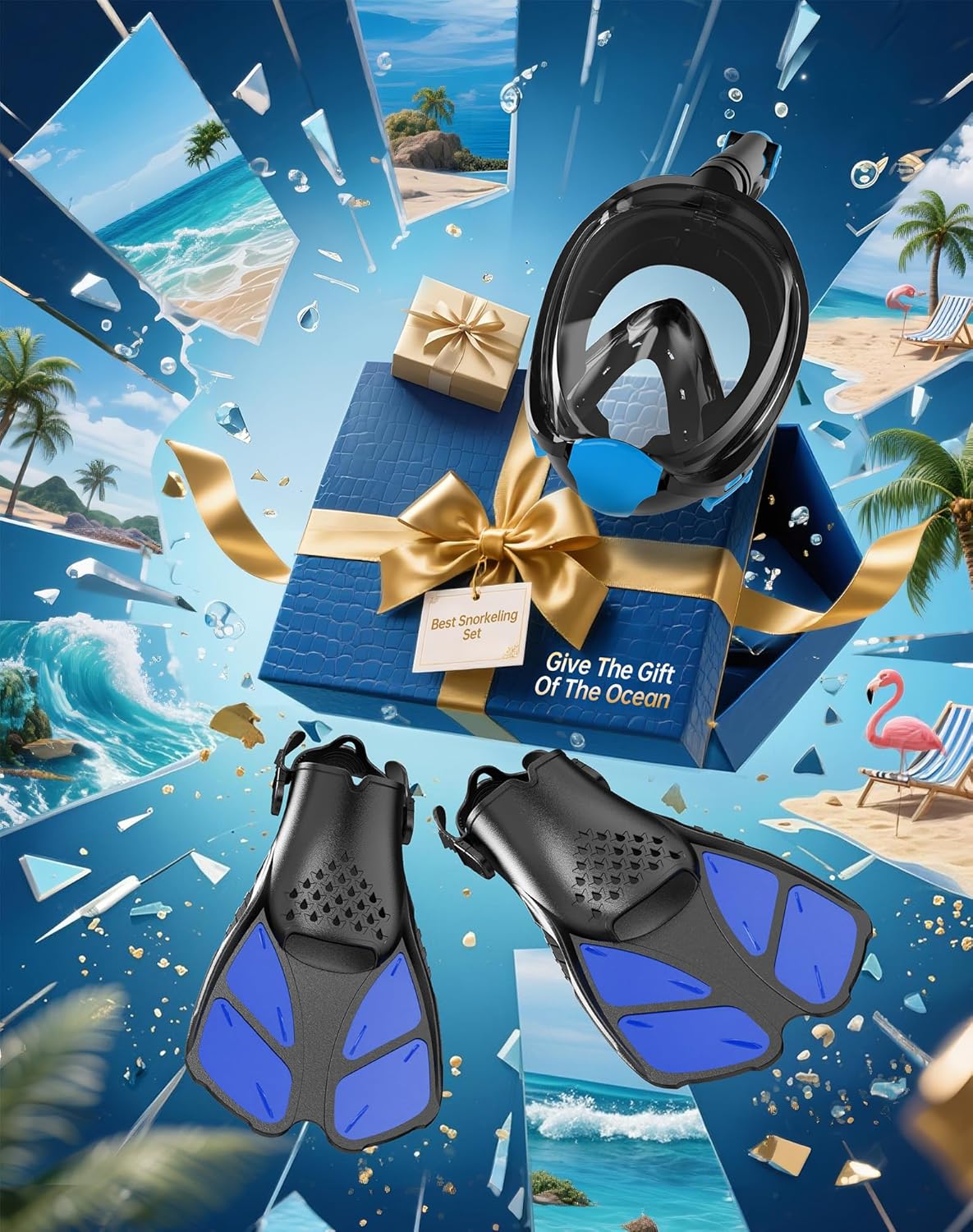 Thumbnail 6 de Viginsul Mask Fins Snorkeling Gear Set for Adults with Full Face Snorkel Mask, Dry Top and Adjustable Swim Fins