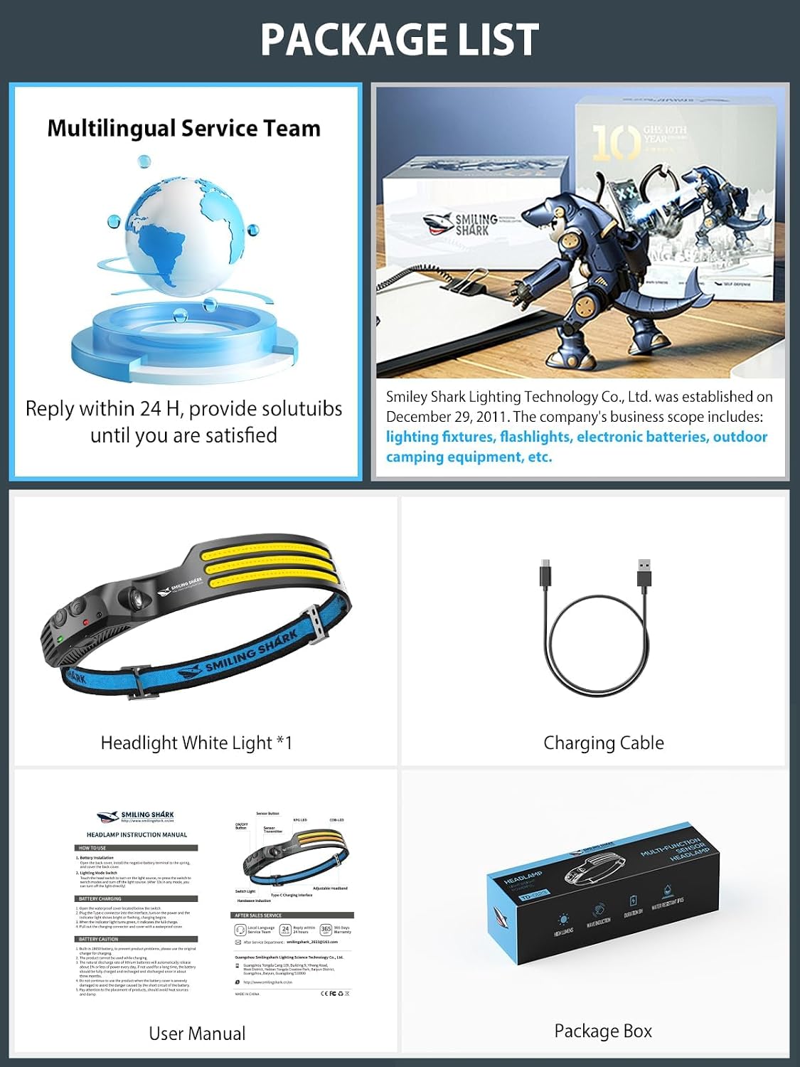 Thumbnail 6 de Smiling Shark LED Headlamp with motion sensor and wide-angle light (rechargeable)
