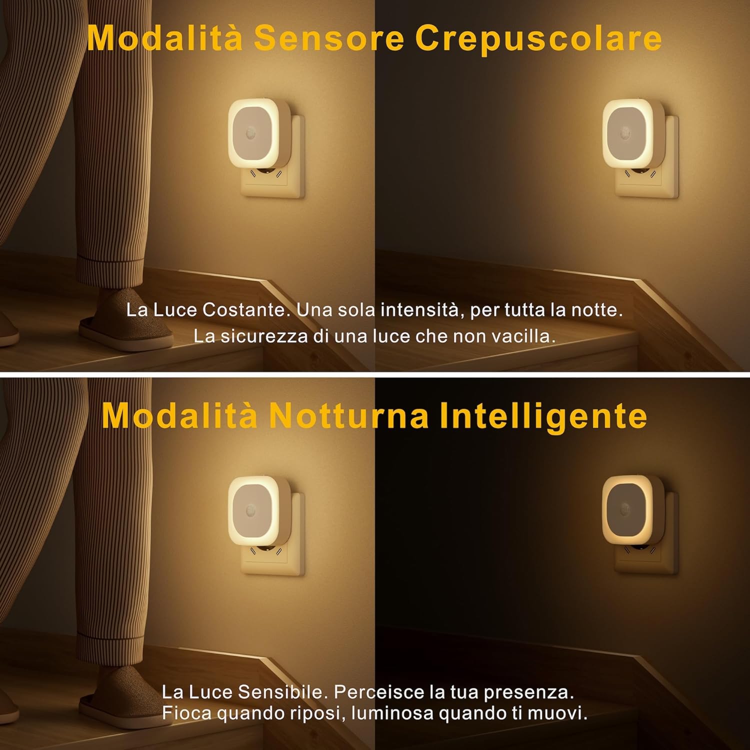 Thumbnail 2 de YUNLEX Luce notturna da presa con sensore di movimento e 3 modalità (2 pezzi), bianco caldo