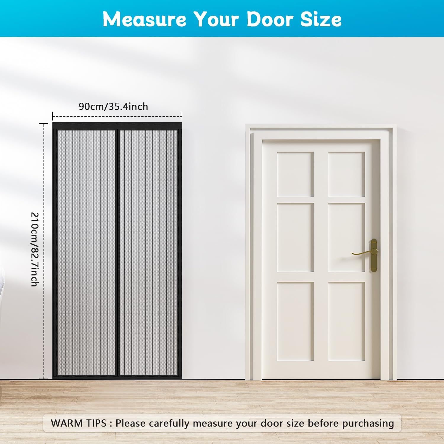 Thumbnail 1 de Magnetic Bug Mesh Door Fly Screen Curtain for Patio Doors (90 × 210cm) with Power Magnets