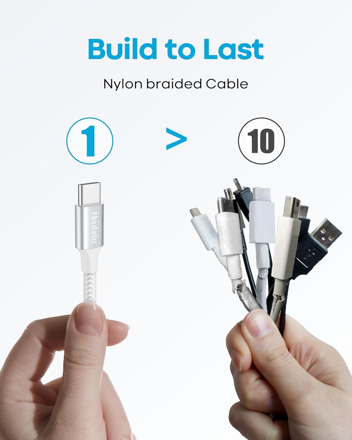 Thumbnail 5 de Huukein White USB-C Cable (10 ft) — USB-A to USB-C Fast Charging Cord (up to 3A)