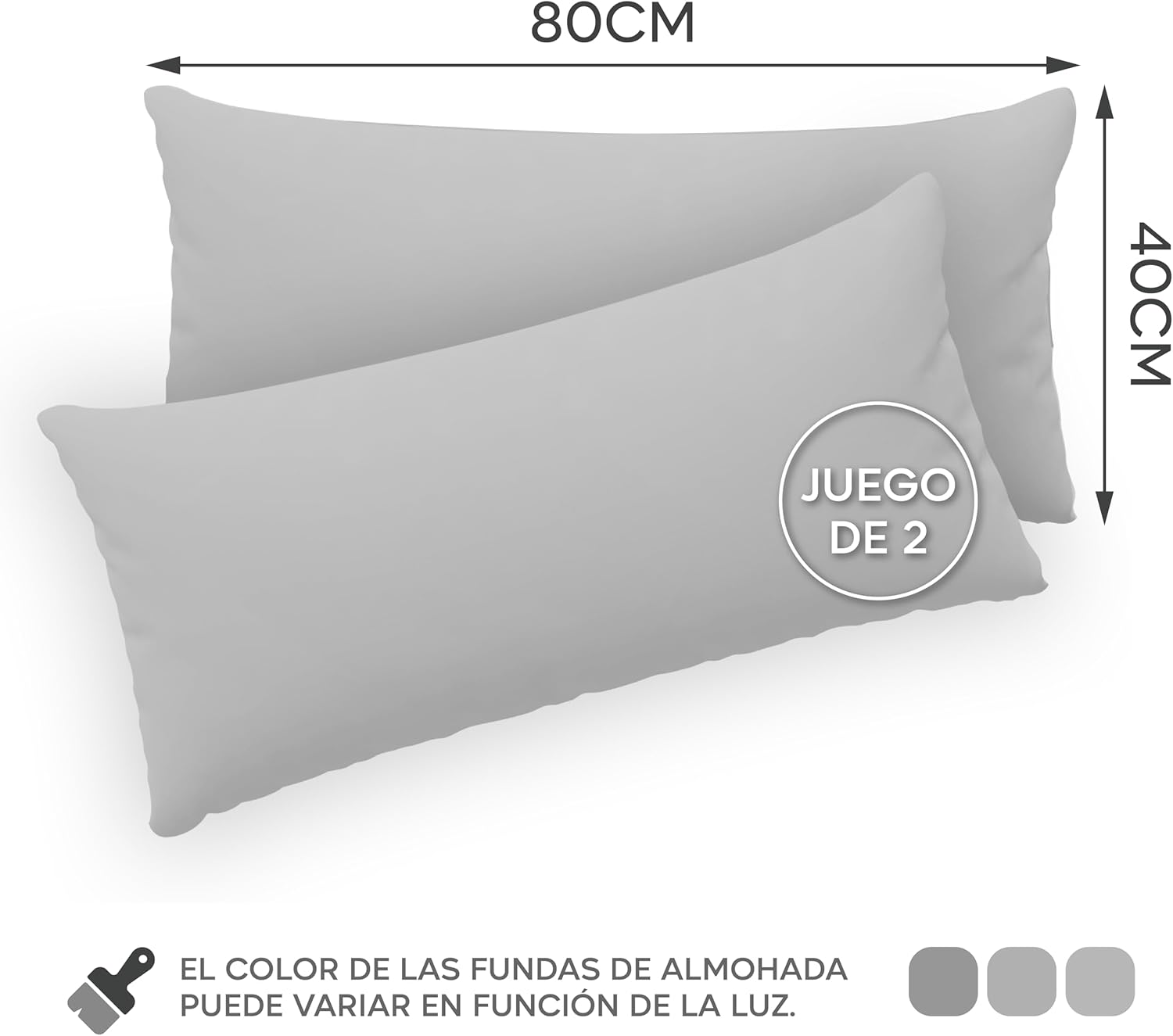 Thumbnail 1 de Twinzen® Juego de Fundas de Almohada 40x80, Algodón Jersey, Gris