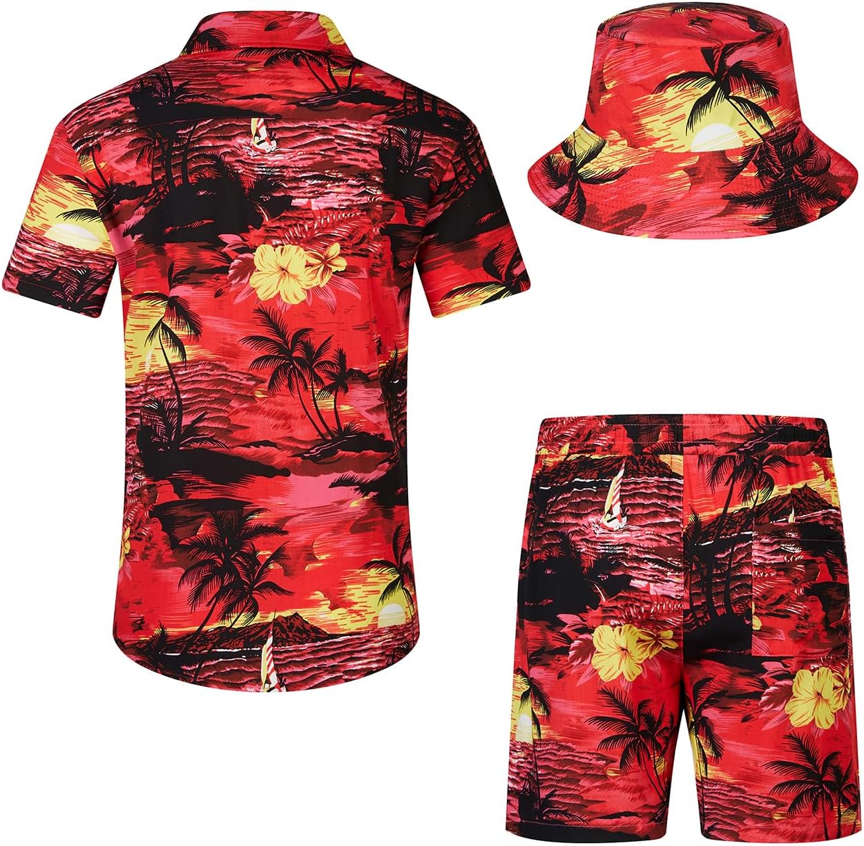 Detalle 2 de SPKPKEY hawaiianskt set för herr med skjorta och shorts i blommönster