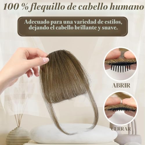 Detalle de Flequillo con clip de cabello 100% humano de CENCERY (castaño claro)