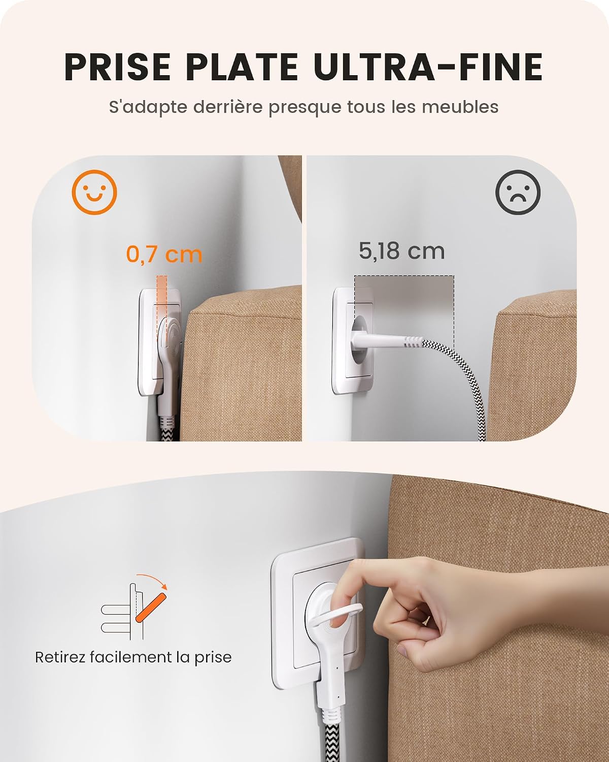 Detalle de LENCENT SL-805E-F-PD stekkerdoos met 4 stopcontacten, QC 3.0 en PD 20 W