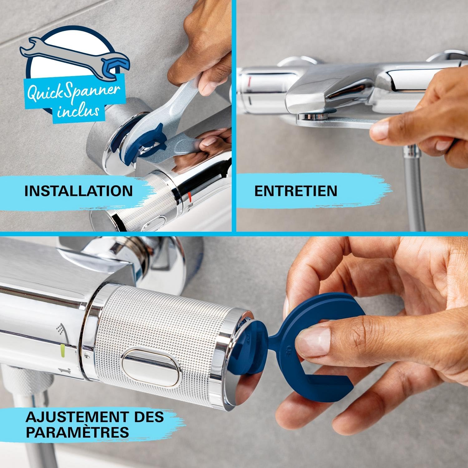 Thumbnail 5 de GROHE Precision Flow Mitigeur Thermostatique Douche – Ensemble 1 jet 90 cm, chrome, économie d’eau