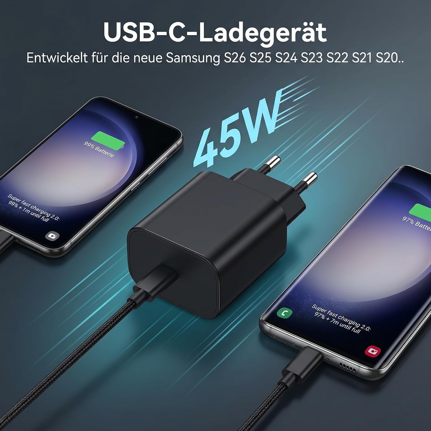 Detalle de Bamkey 45 W USB-C-snabbladdare med 2 m flätad kabel