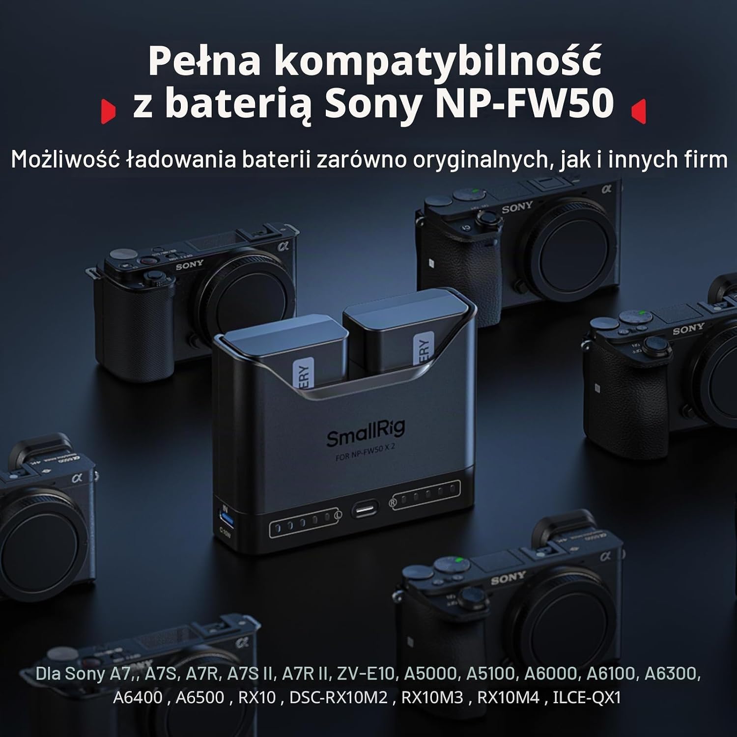 Thumbnail 3 de SMALLRIG -5493 – ładowarka do NP-FW50, dwa gniazda i USB-C 11 W