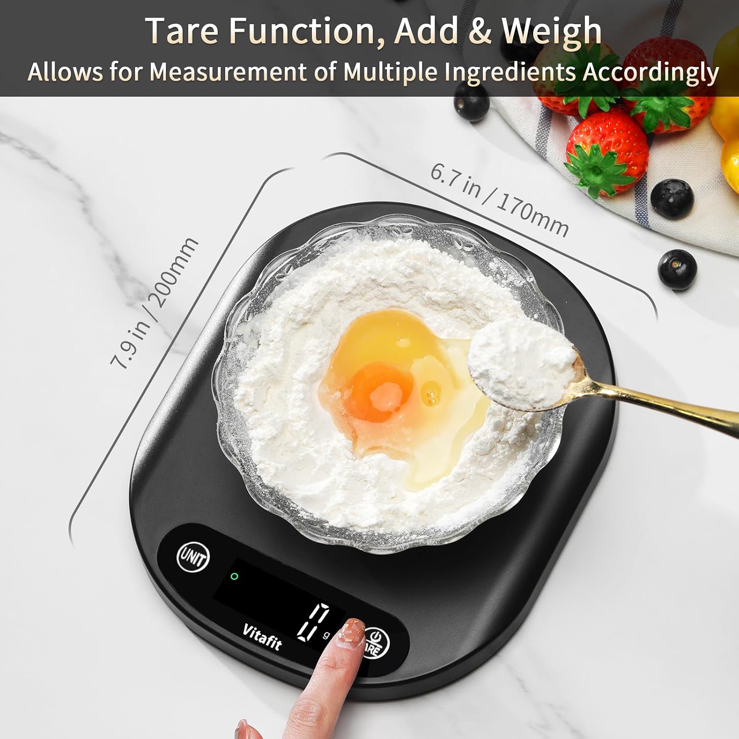 Detalle de Vitafit VT708 Digital Kitchen Scale, 33 lb/15 kg, 1 g, LED Display