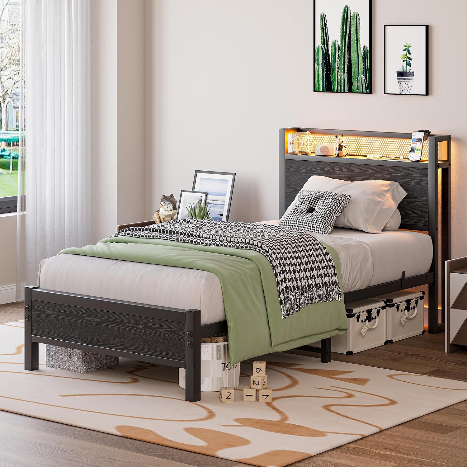 Thumbnail 2 de BORPHOM 3ft Single Bed Frame with Storage