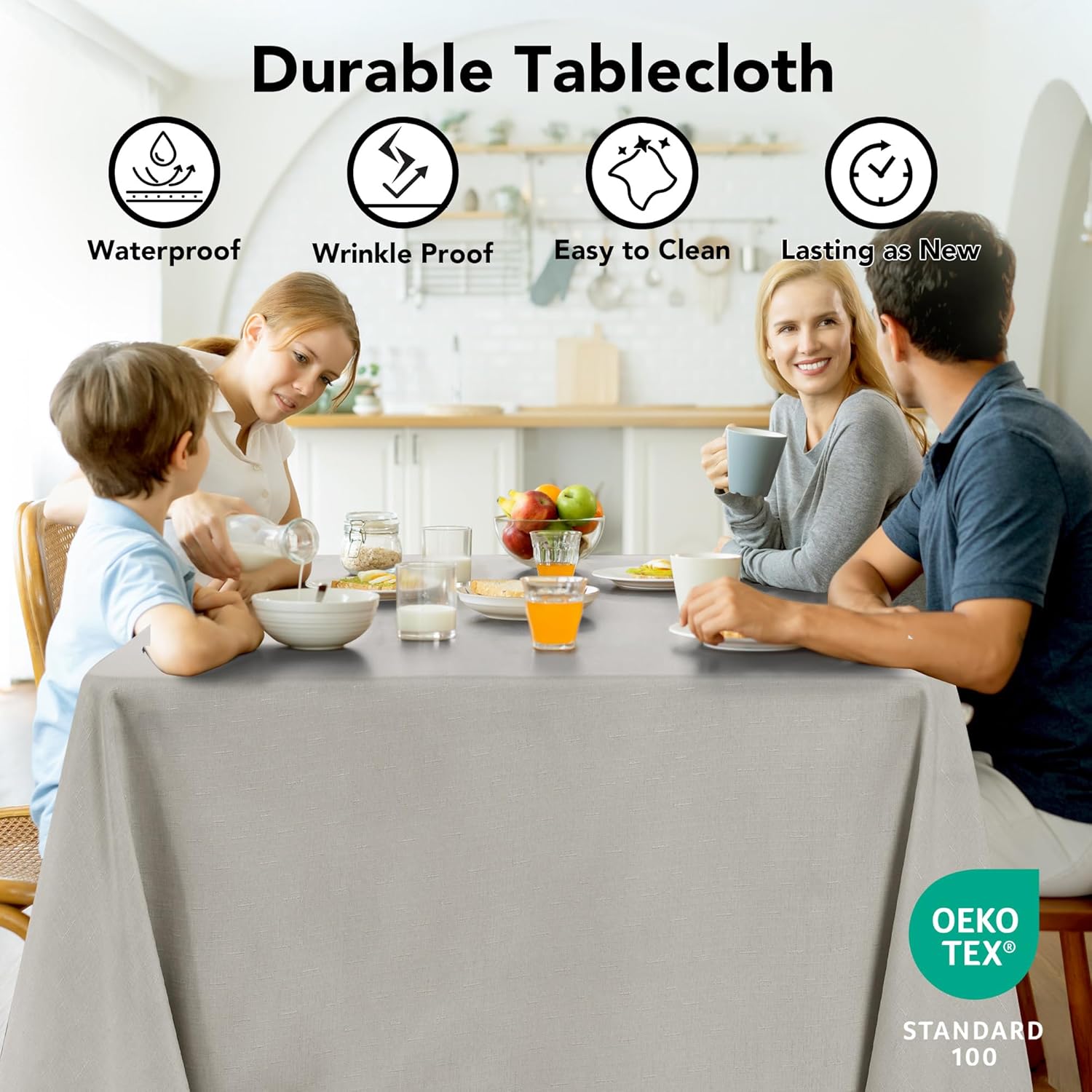 Detalle de Deconovo Abwaschbare Tischdecke mit Lotuseffekt, Leinenoptik, 137 × 274 cm – Wasserabweisend und robust