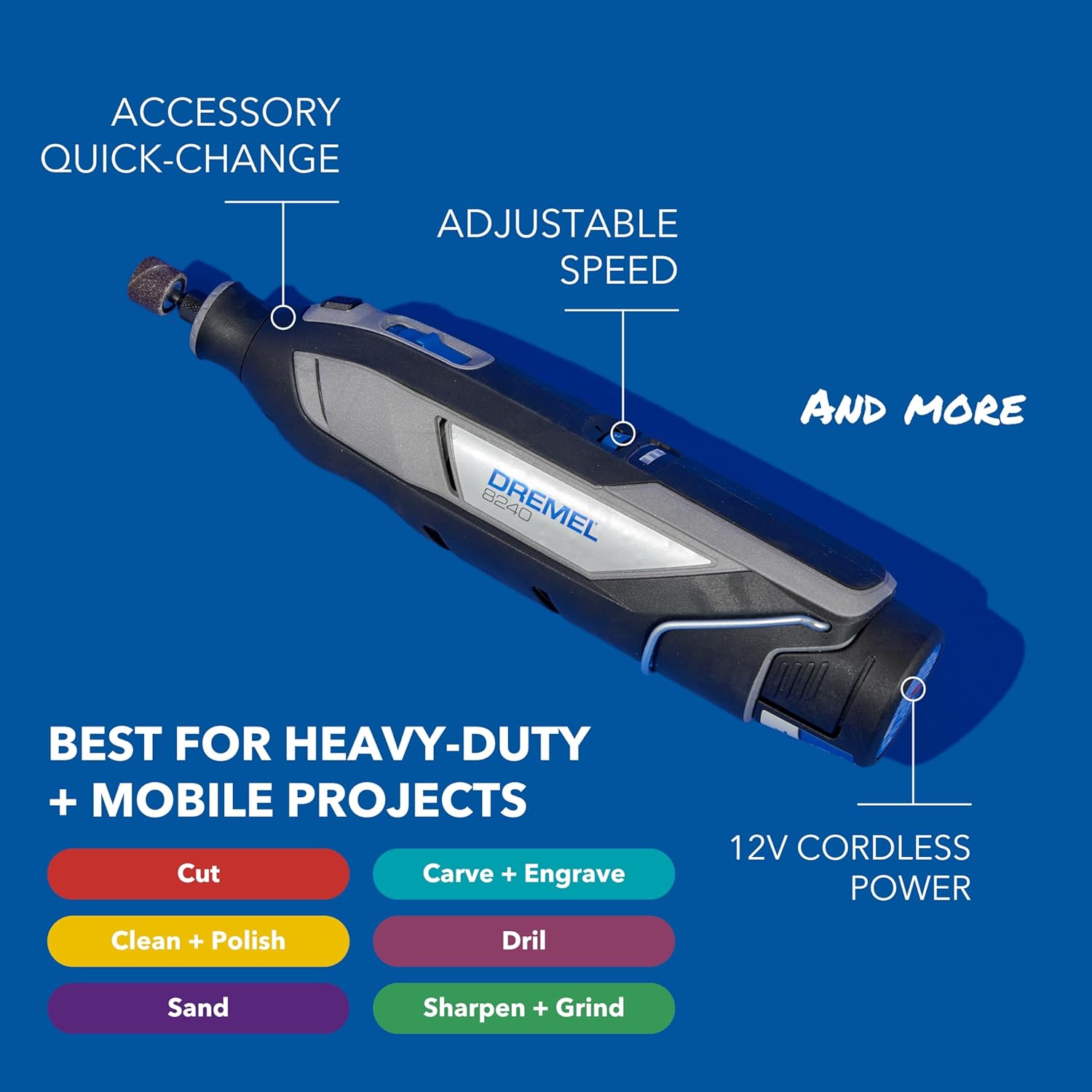 Thumbnail 1 de Dremel 8240 Cordless Rotary Tool 12V 2Ah Kit – variable speed 5,000–35,000 RPM with 45 accessories