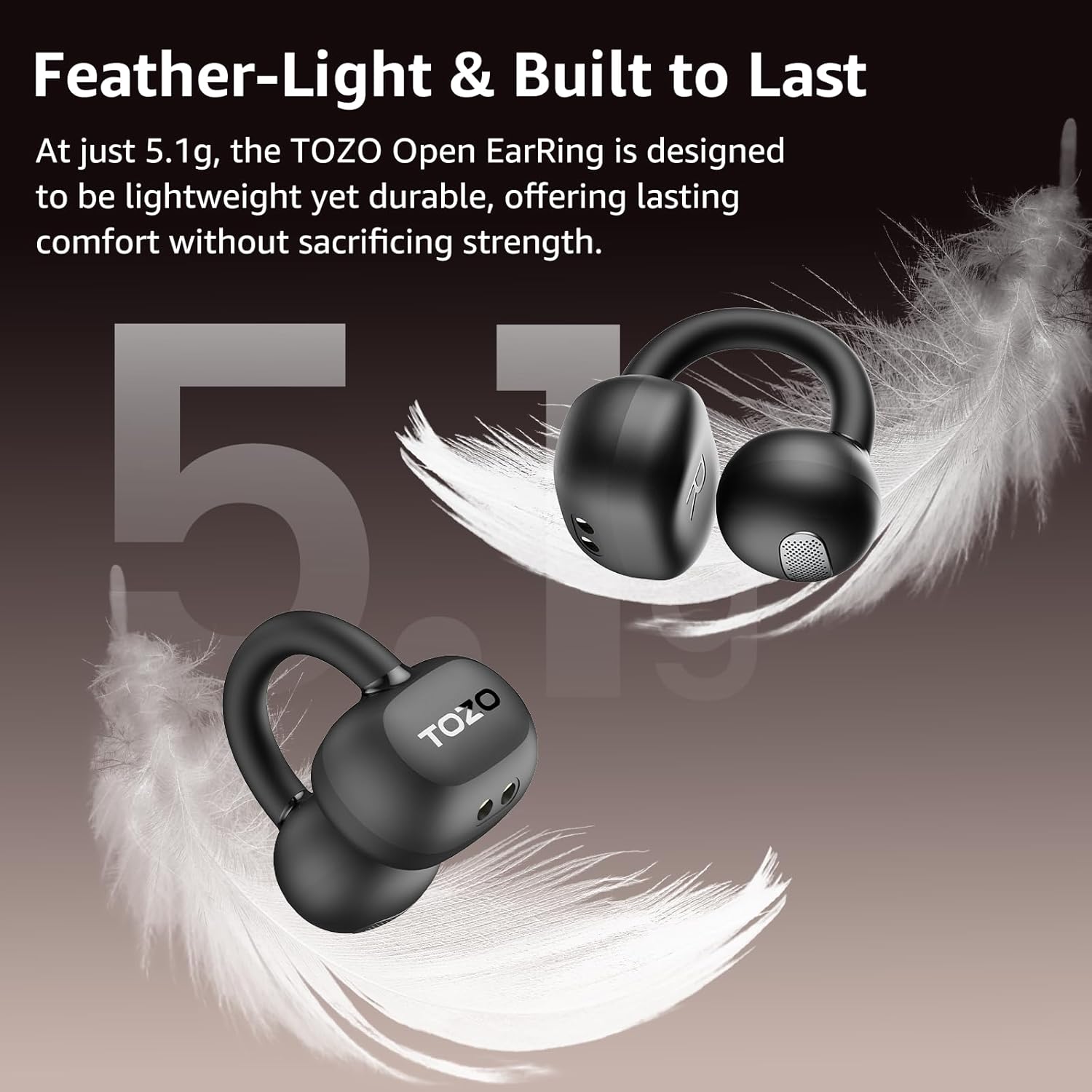Thumbnail 2 de TOZO OpenEarRing – écouteurs Bluetooth 5.1 ouverts, réduction IA du bruit, autonomie jusqu’à 40 h, IPX5
