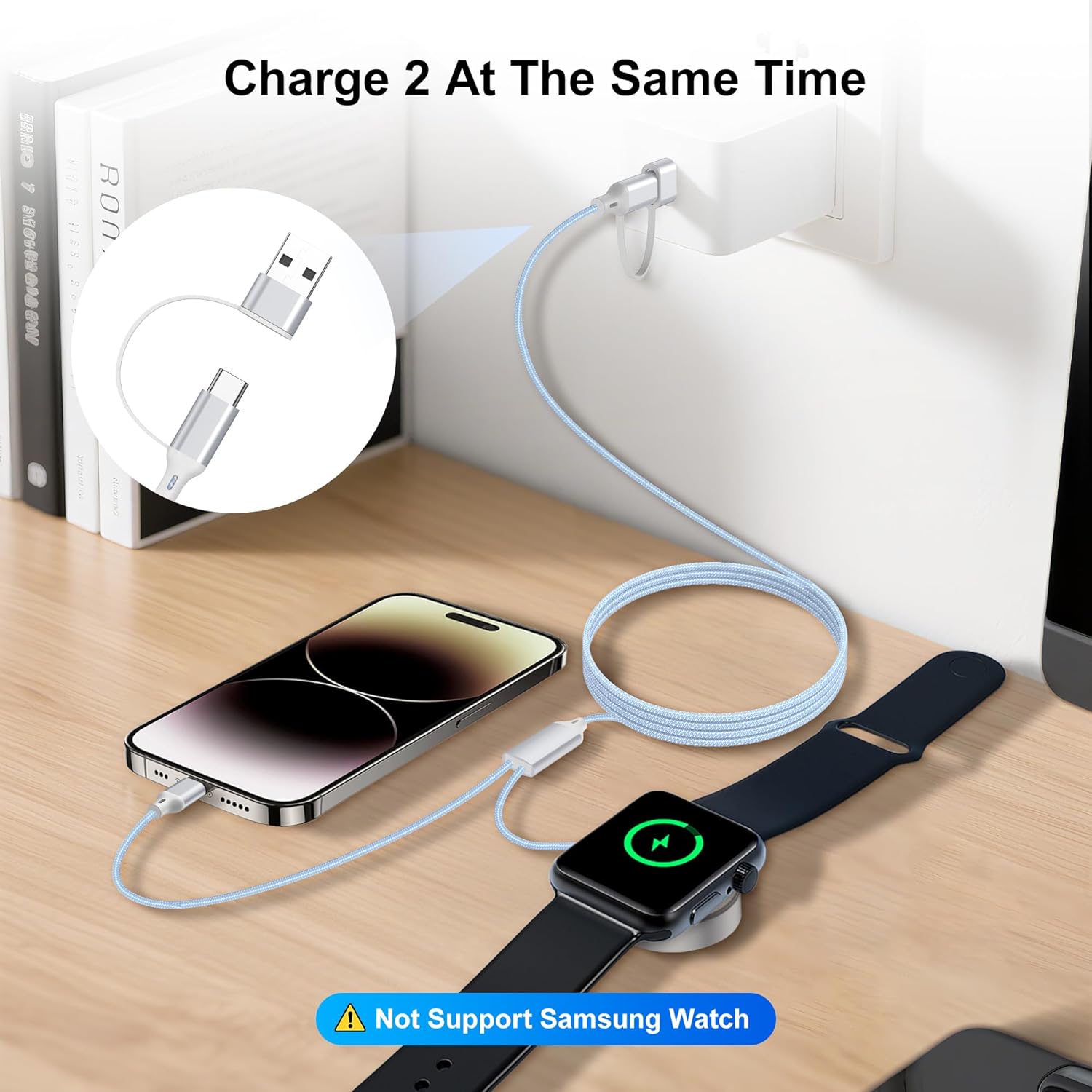 Detalle de 2026 Upgraded 2-in-1 USB-C iPhone & Apple Watch Charger by imodomio (Blue)