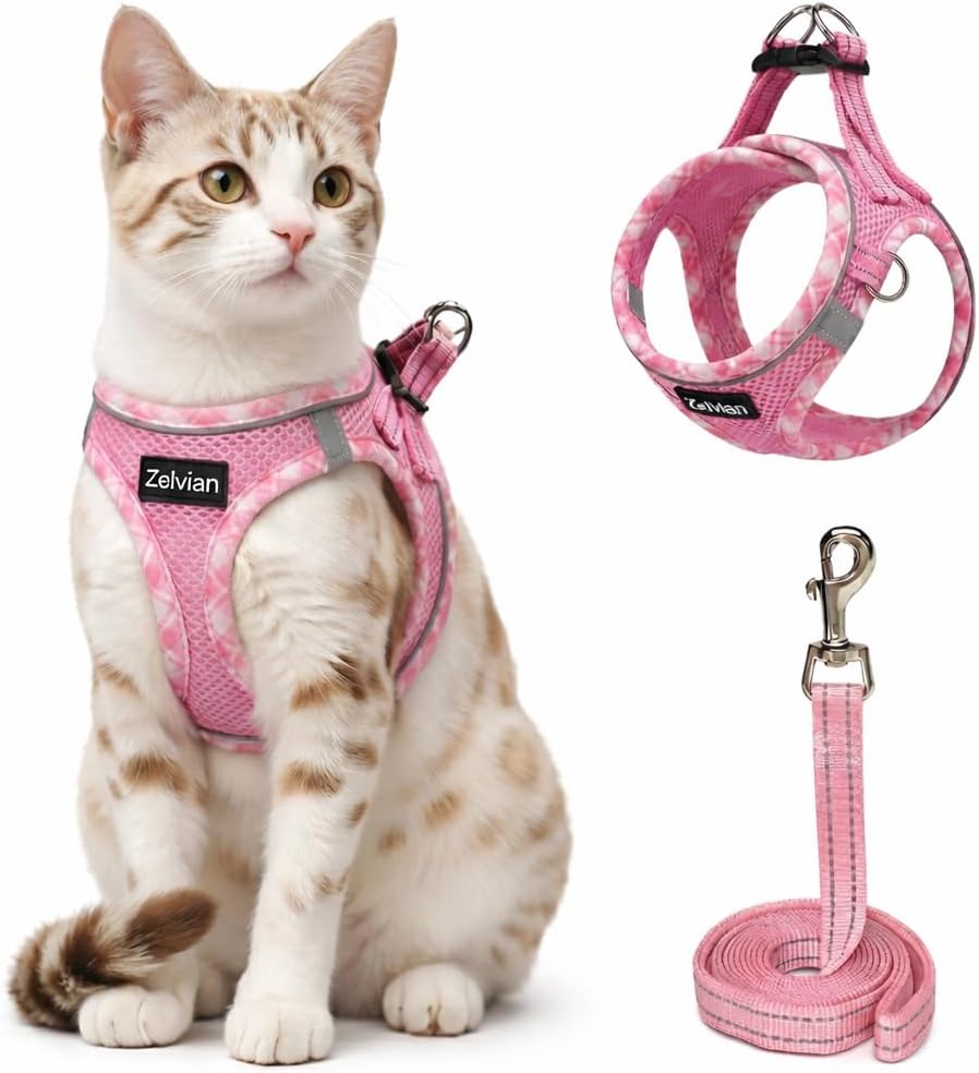 Detalle de Zelvian Adjustable Cat Harness and Lead Set: Escape-Proof Pink Vest for Small Cats and Kittens