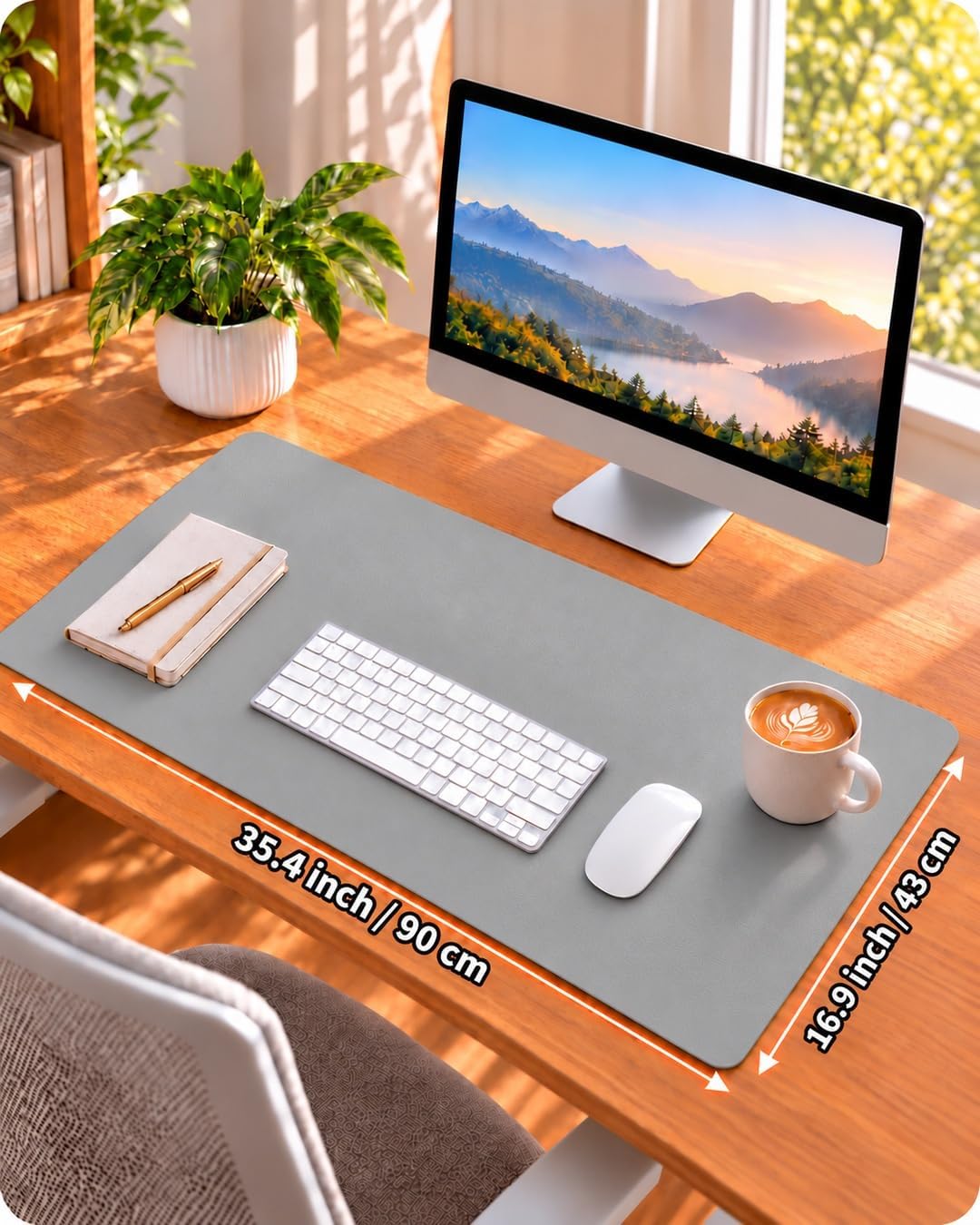 Thumbnail 1 de AFIING D-3517-Light Grye PU Leather Desk Mat, 35 x 17, Light Grey