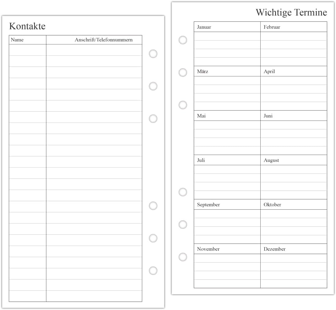 Detalle 2 de newestor Wochenplaner Einlage A6 (26–27), 1 Woche auf 2 Seiten mit Tabs – Jul 2026 bis Jun 2027