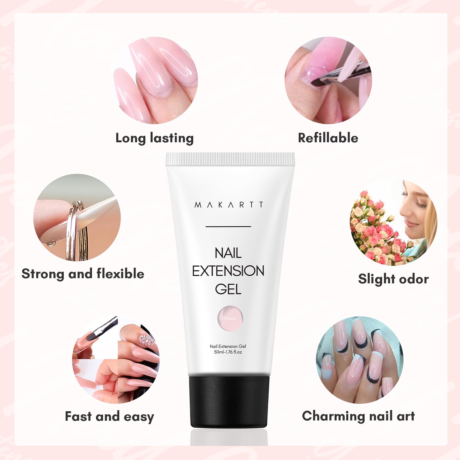 Detalle de Makartt Poly Nail Extension Gel Peach – Aufbaugel für Nagelverlängerung und Nagelstärkung (50 ml)