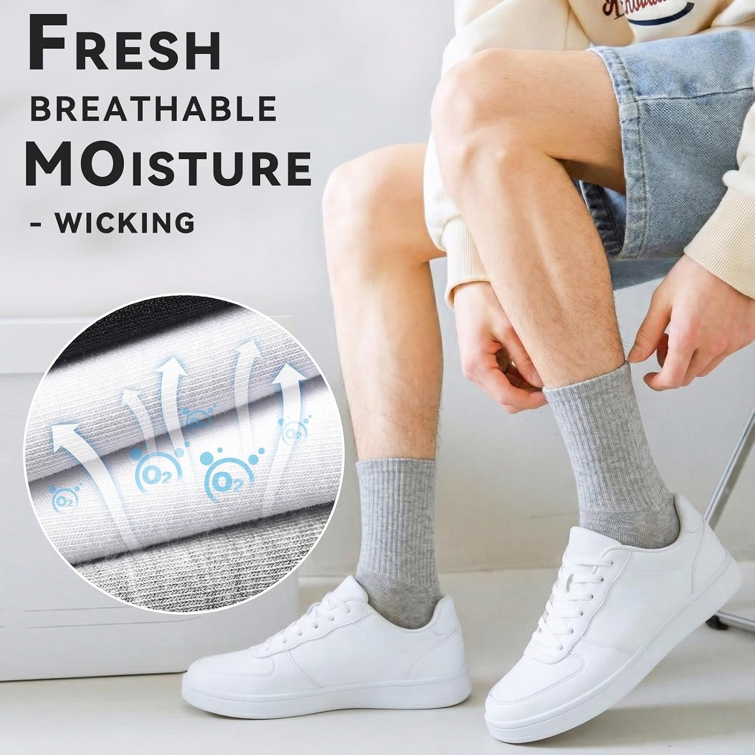 Detalle de VoJoPi Cushioned Crew Cotton Socks for Men, 5 Pairs with Terry Footbeds