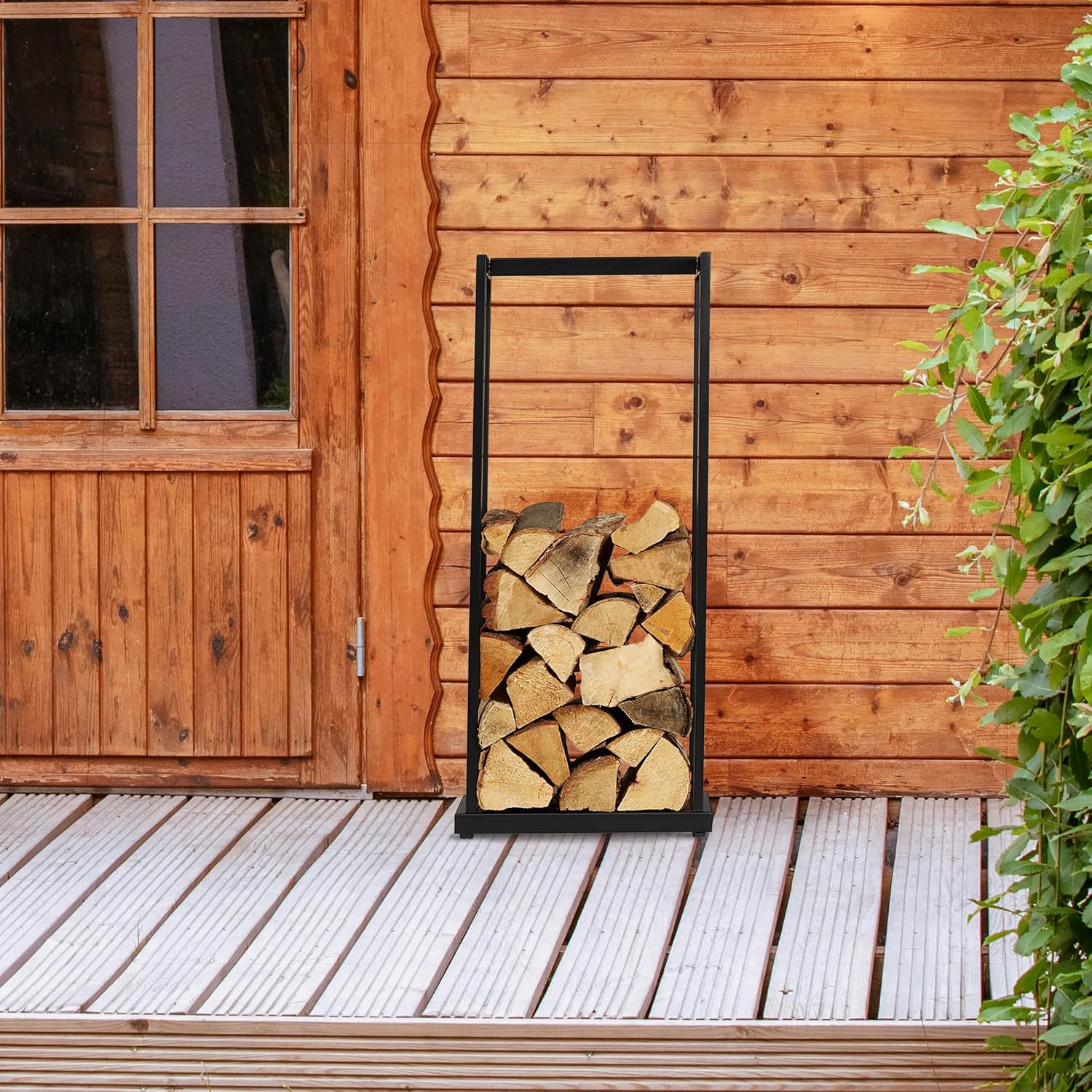 Detalle 1 de Relaxdays vedhylla i stål, svart, 95 × 37 × 30 cm, maxbelastning 60 kg