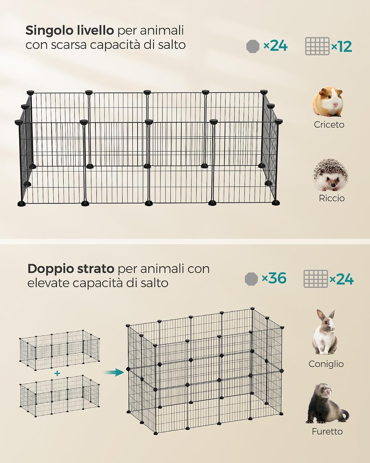 Detalle 2 de SONGMICS Recinto per Animali di Piccola Taglia LPI001B01: Recinzione Personalizzabile per Criceti e Conigli