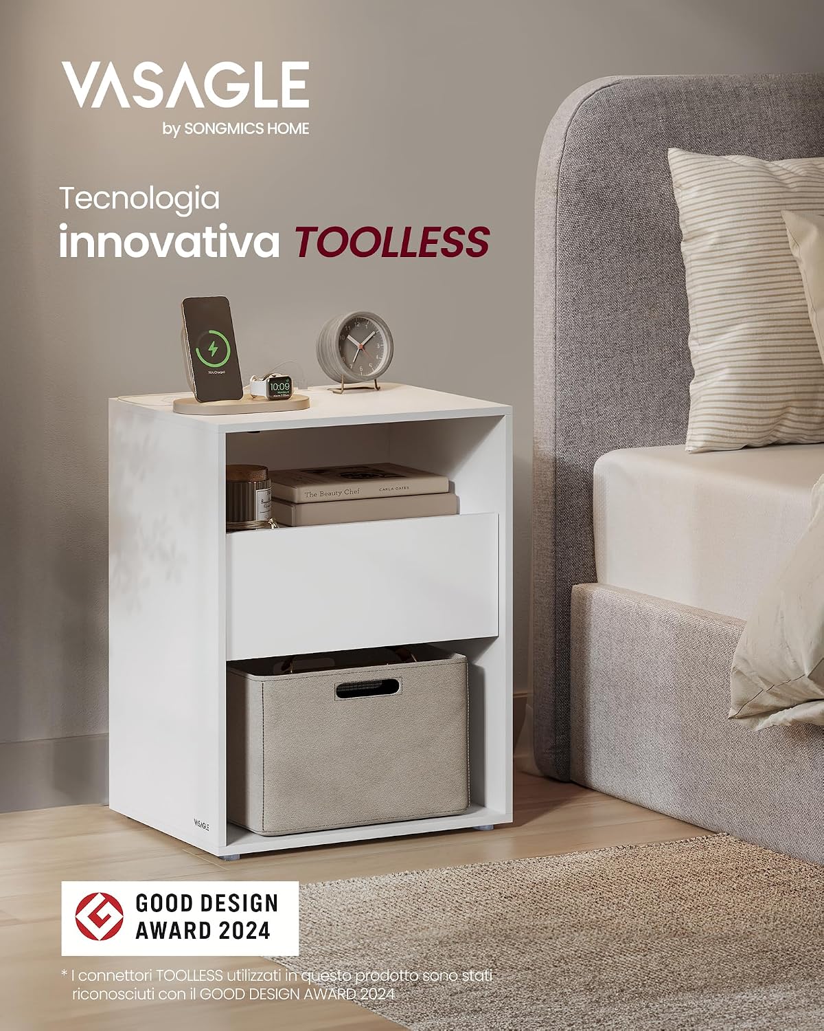 Detalle de VASAGLE LET777W04 comodino con ricarica USB