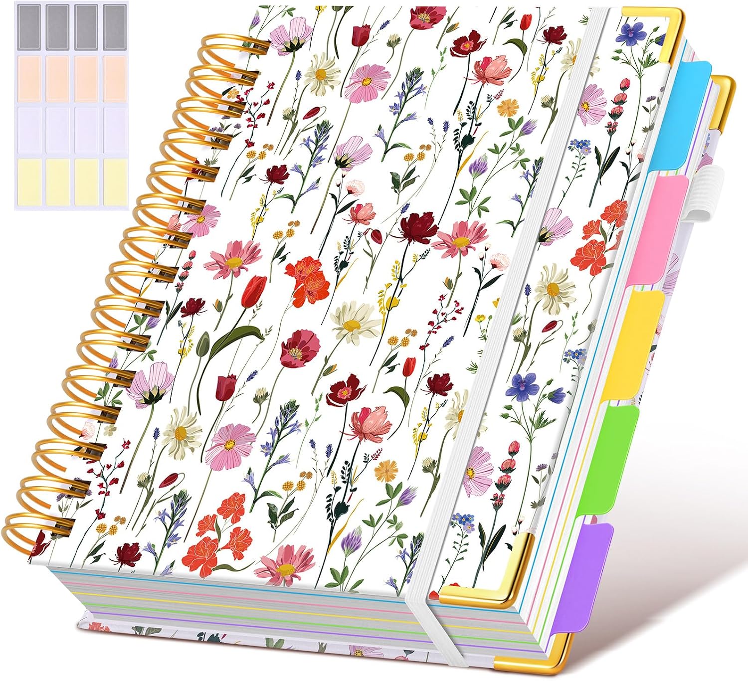 Detalle de dilitego A5 5-Subject Spiral Notebook, 300 Pages, College Ruled Floral Cover