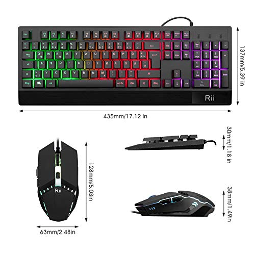 Detalle 2 de Rii Gaming Tastatur und Maus Set – RGB-Beleuchtung, DE-Layout, QWERTZ, wasserdicht